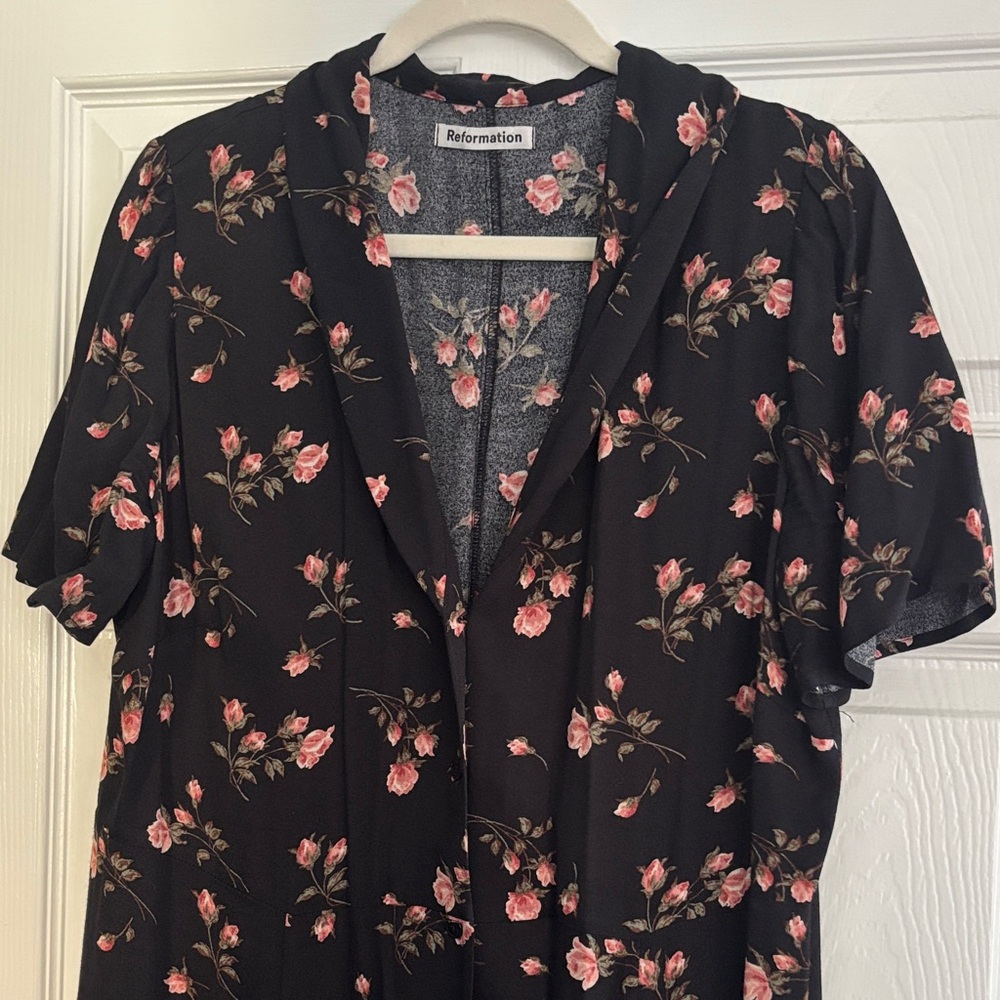 Reformation Dark Floral Dress with Pink Accents
